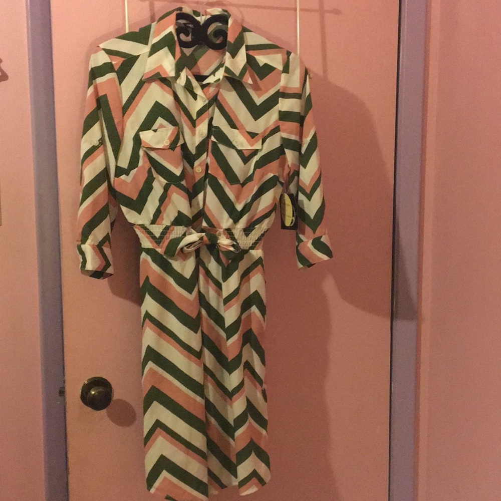 Medium pink and olive chevron dress